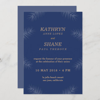 Invitation Feuilles de plage bleu foncé mariage