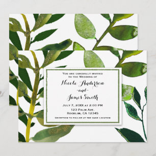 Invitation Feuilles de plantes botaniques vertes Glam Élégant