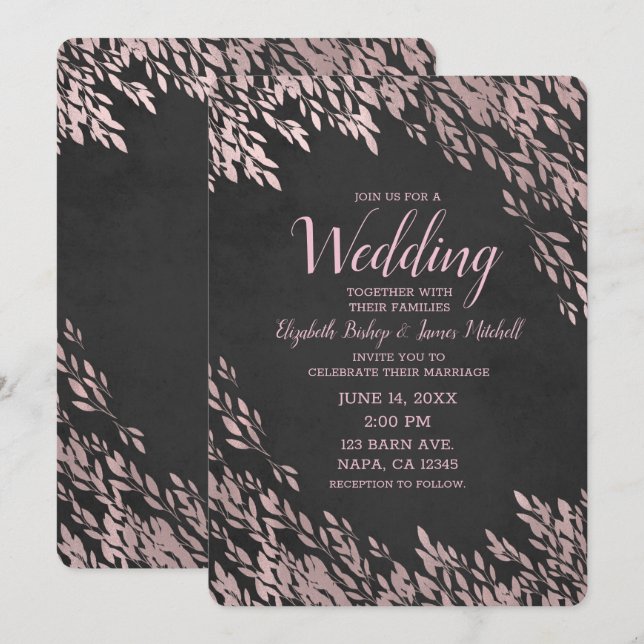 Invitation Feuilles de rose doré Mariage rustique chic tablea (Devant / Derrière)
