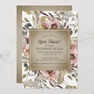 Invitation Feuilles De Sage Rose Floral Rustique Graduation O