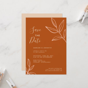 Invitation Feuilles de Terracotta Enregistrer la date Mariage