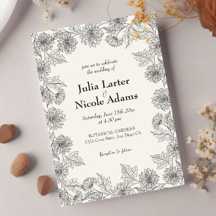 Invitation Feuilles de Tournesol Jaune Jardin Mariage Minimal