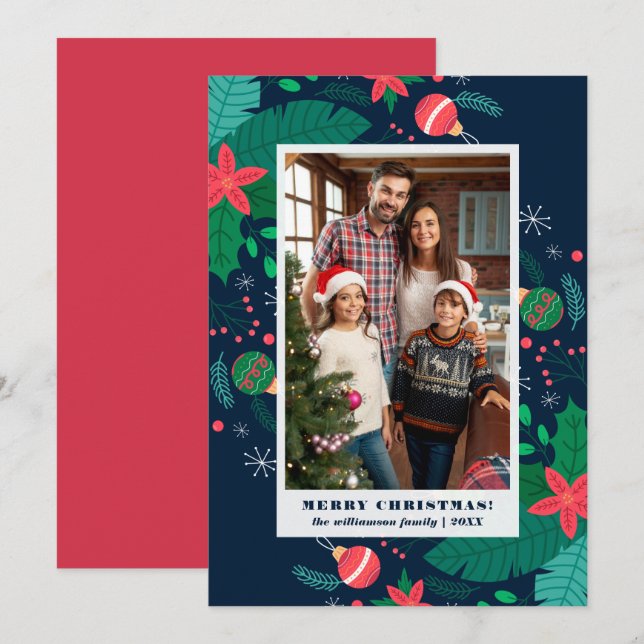 Invitation Feuilles de vacances | Joyeux Noël Photo personnal (Devant / Derrière)