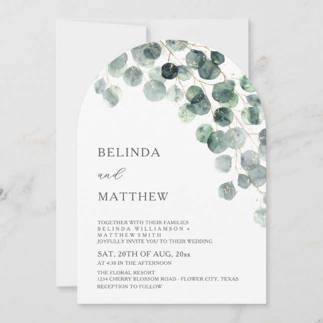 Invitation Feuilles de verdure aquarelle fleurs arche moderne (Devant)