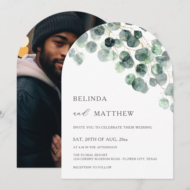 Invitation Feuilles de verdure aquarelle fleurs moderne arche (Devant / Derrière)