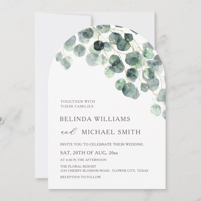 Invitation Feuilles de verdure aquarelle fleurs moderne arche (Devant)