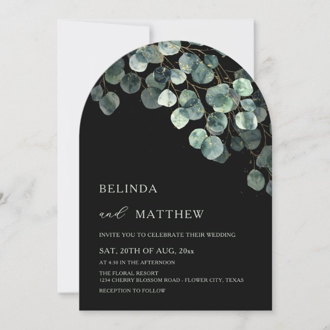 Invitation Feuilles de verdure aquarelle fleurs moderne arche (Devant)