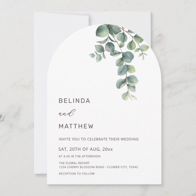 Invitation Feuilles de verdure aquarelle fleurs moderne arche (Devant)