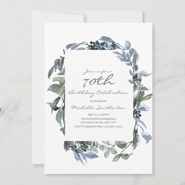 Invitation Feuilles de verdure aquarelle pour les 70 ans des  (Devant)