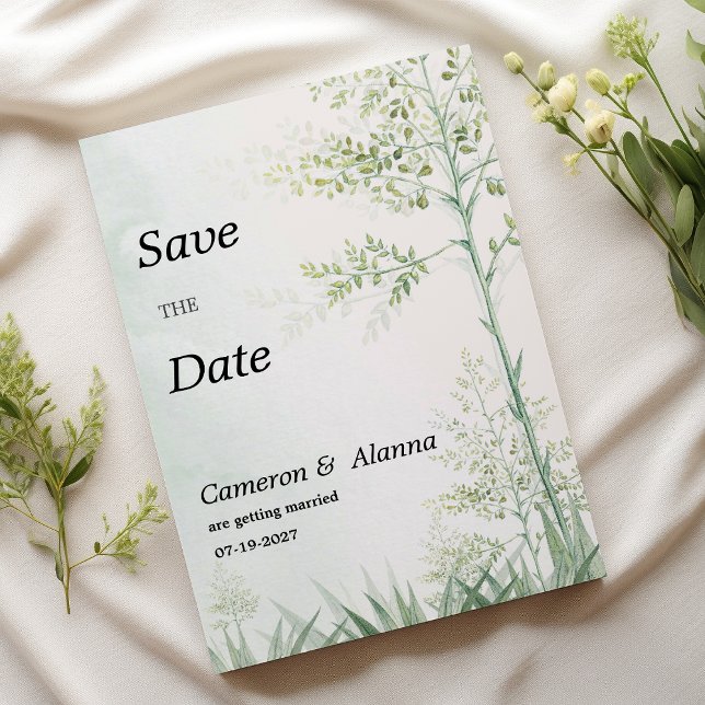 Invitation Feuilles de verdure botanique floral rustique Enre (Botanic greenery leaf floral rustic Save the Date )