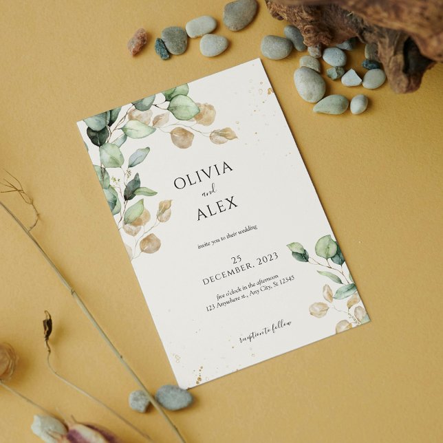 Invitation Feuilles de verdure rustique avec Touch d'or subti (Créateur téléchargé)