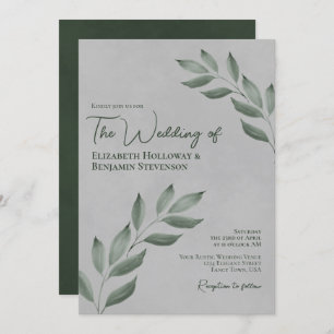 Invitation Feuilles désireux Elégant Forest Green & Grey Mari
