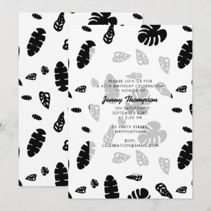 Invitation Feuilles d'été tropicaux noir et blanc