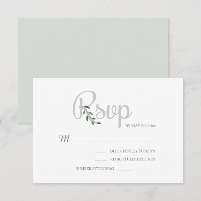 Invitation Feuilles d'eucalyptus Blanc Gris Élégant Mariage R (Devant / Derrière)