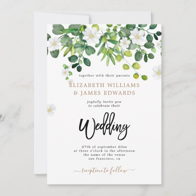 Invitation Feuilles d'Eucalyptus Mariage Moderne Rustique (Devant)