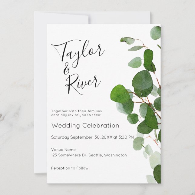 Invitation Feuilles d'eucalyptus minimalistes à l'aquarelle (Devant)