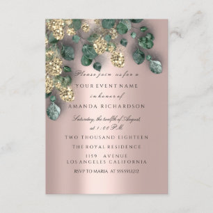 Invitation Feuilles d'eucalyptus Rose Or Pailleté