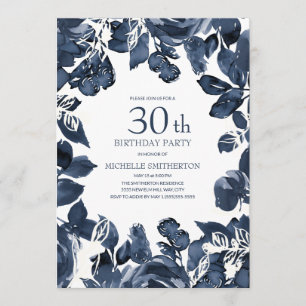 Invitation Feuilles d'indigo bleu marine 30e anniversaire