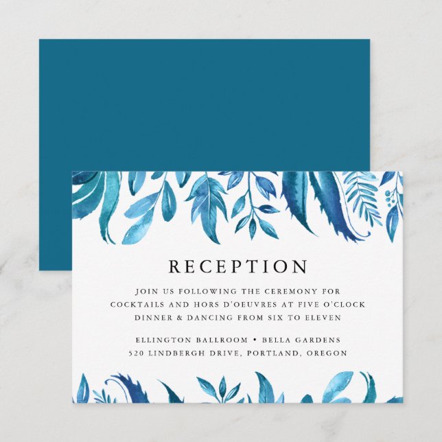 Invitation Feuilles d'indigo | Réception de mariage (Devant / Derrière)
