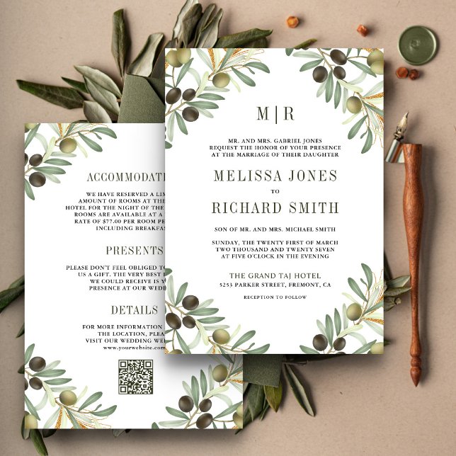 Invitation Feuilles d'olive tout dans un code QR Mariage Form (Créateur téléchargé)