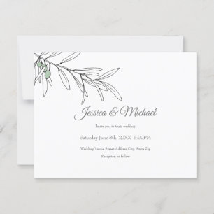 Invitation Feuilles d'olive vert dessinés à la main