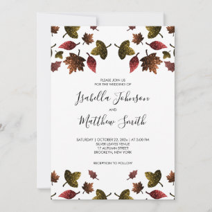 Invitation Feuilles d'or brun rouge brillant automne Mariage