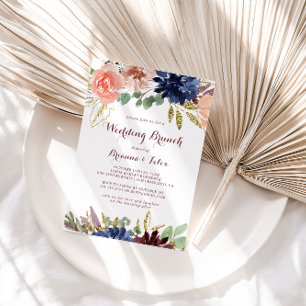 Invitation Feuilles d'or rustique et Mariage floral Brunch