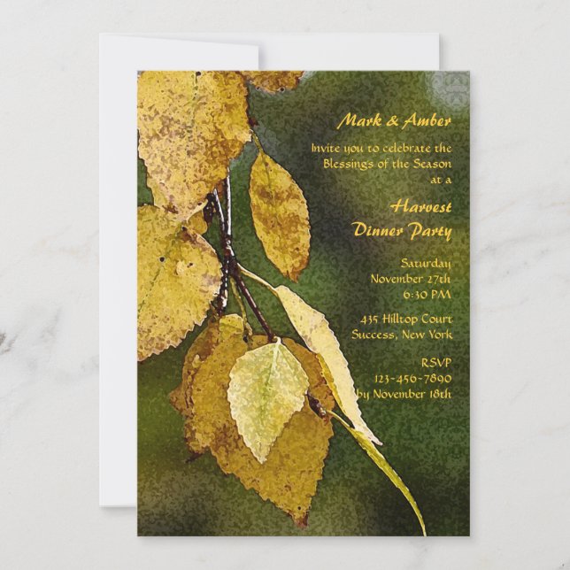 Invitation Feuilles Dorées (Devant)