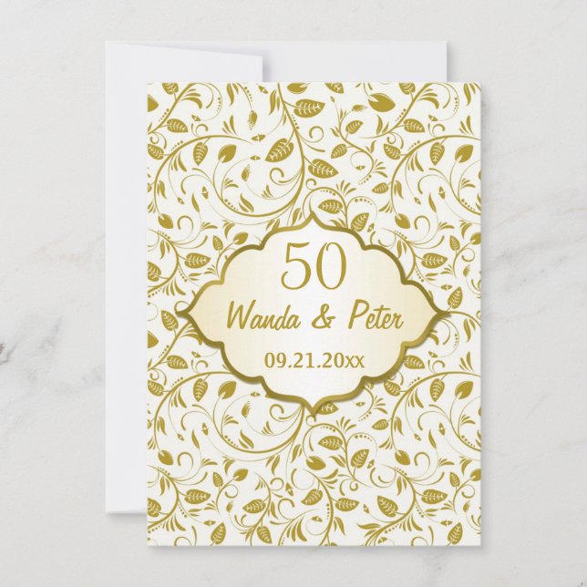 Invitation Feuilles dorées 50e anniversaire de mariage (Devant)