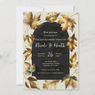 Invitation Feuilles dorées Abricot beige et noir Engagement a