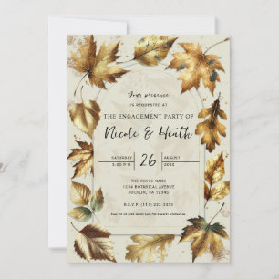 Invitation Feuilles dorées Abricot beige Fiançailles automnal
