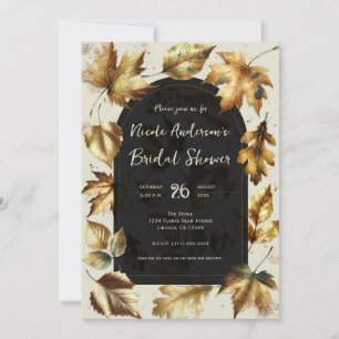 Invitation Feuilles dorées Amande Beige Noir Tomber Mariage