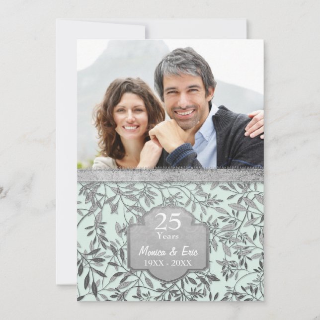 Invitation Feuilles du 25e anniversaire de Mariage d'argent (Devant)