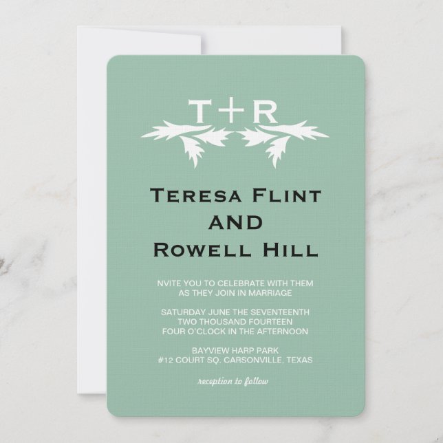 Invitation feuilles et monogramme (Devant)