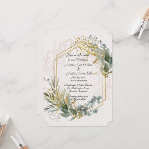 Invitation Feuilles Eucalyptus avec Accents Or et Cadre