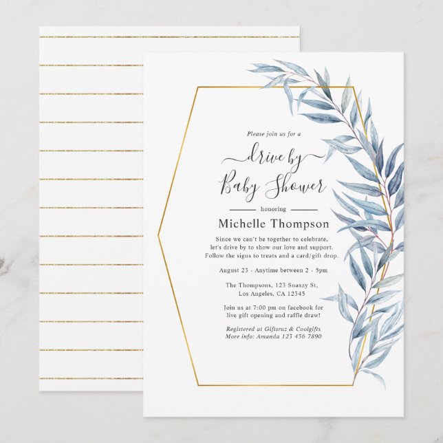 Invitation Feuilles Eucalyptus Géométriques Conduit Par Douch (Devant / Derrière)