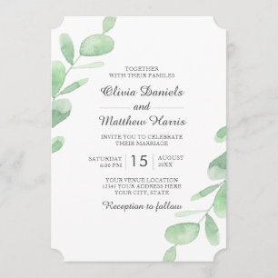 Invitation Feuilles eucalyptus. Mariage simple Woodland