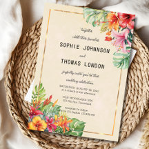 Feuilles exotiques et fleurs mariage aquarelle