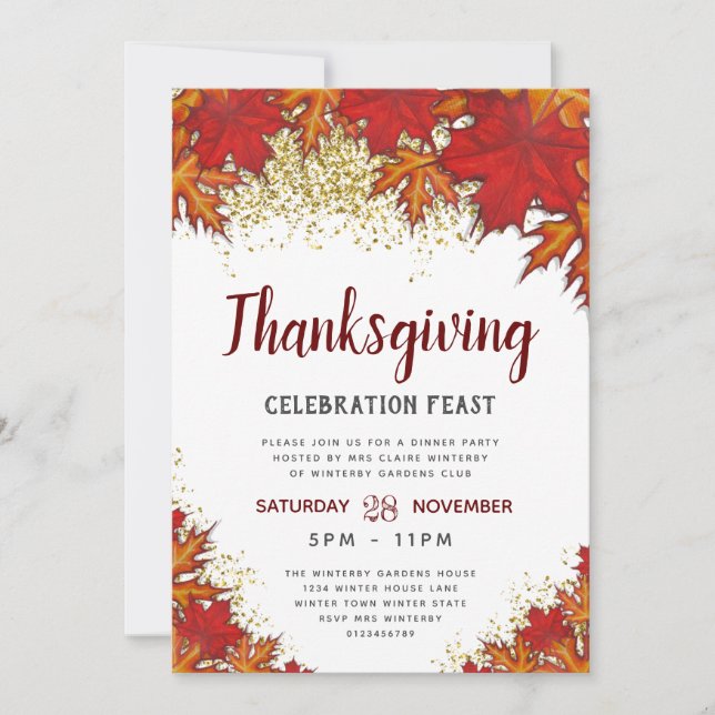 Invitation Feuilles | Fête de Thanksgiving (Devant)