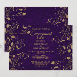 Invitation Feuilles Florales Dorées Fête de Fiançailles Viole