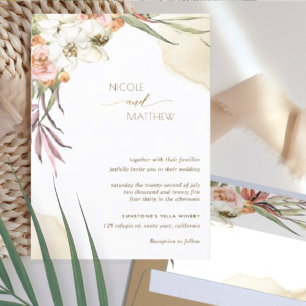Invitation Feuilles floraux de palme, Mariage de crème et de
