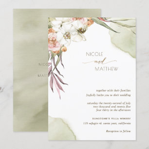 Invitation Feuilles floraux de palmiers, vert et Mariage de p
