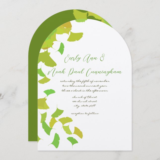 Invitation Feuilles Ginkgo sur Mariage de chaux Petit 4 x 5 (Devant / Derrière)