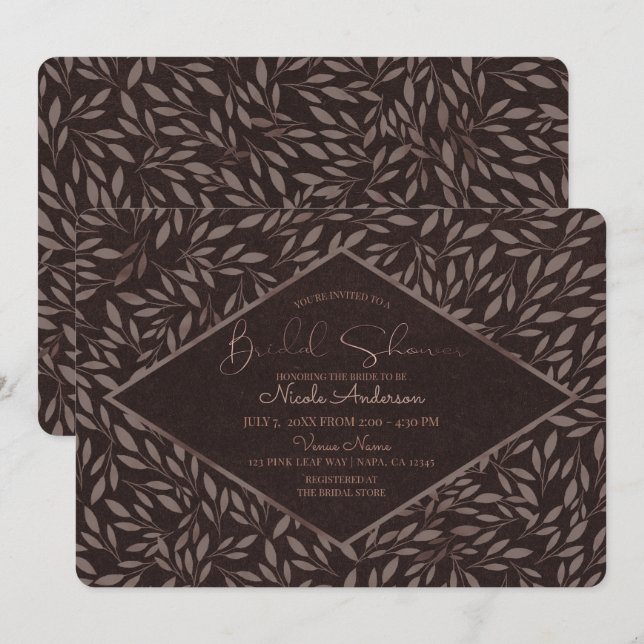 Invitation Feuilles Mauves de Chocolat Botanique Shower de Ma (Devant / Derrière)