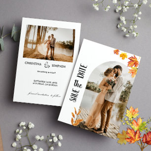 Invitation Feuilles minimalistes d'automne, 2 Photo Enregistr