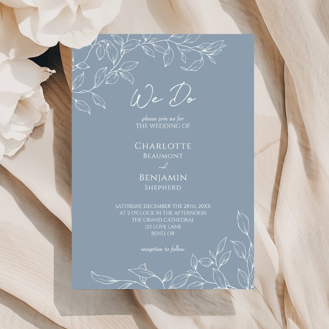 Invitation Feuilles minimum bleu Dusty Nous faisons Mariage (Créateur téléchargé)