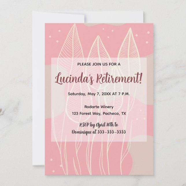 Invitation Feuilles modifiables et Arrière - plan Rose Dusty (Devant)