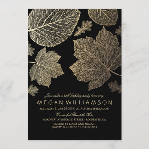 Invitation Feuilles noirs et d'or Automne fête d'anniversaire