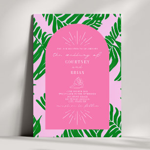 Invitation Feuilles Palm rose et vert Mariage de coquillage