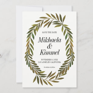 Invitation Feuilles peints à la main Enregistrer la date Invi